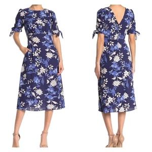 Vince Camuto Size 6 Floral Tie Sleeve Midi Dress
